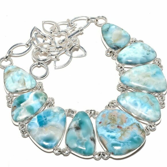 NEW - Caribbean Larimar Stone Sterling Adjustable Necklace - Picture 1 of 7